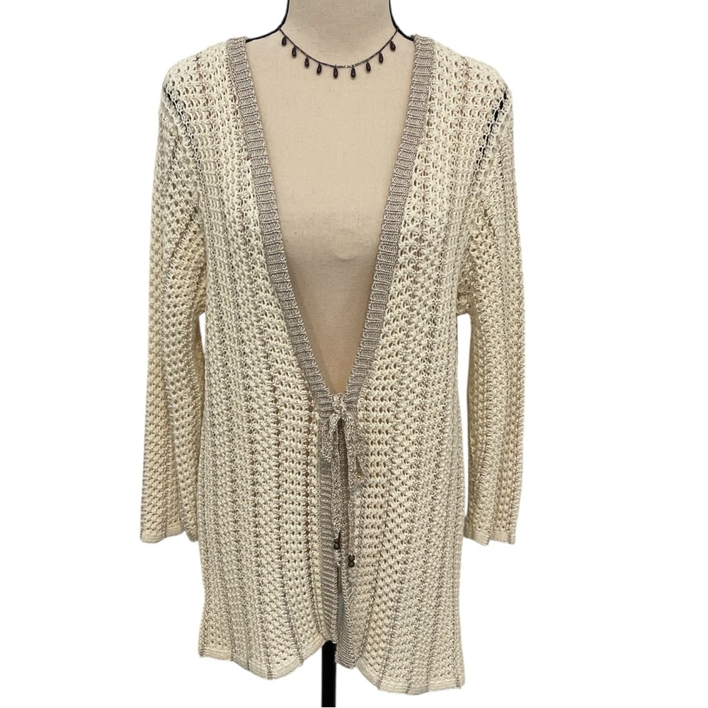 Coldwater Creek | crochet knit tie front cardigan sweater sz L/XL